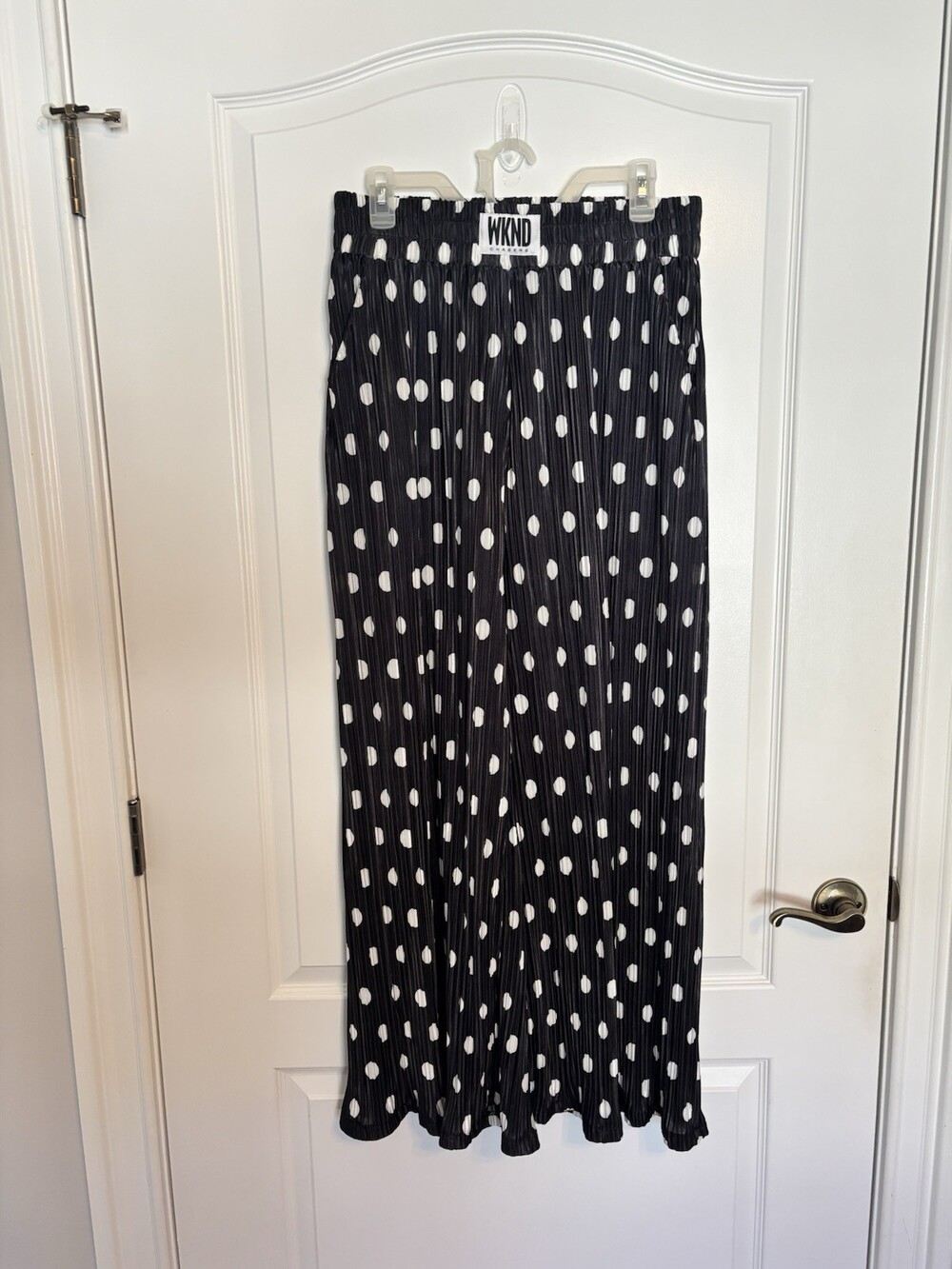 WKND CHASERS Women's Polka Dot Black White Pleated Pull On Pants